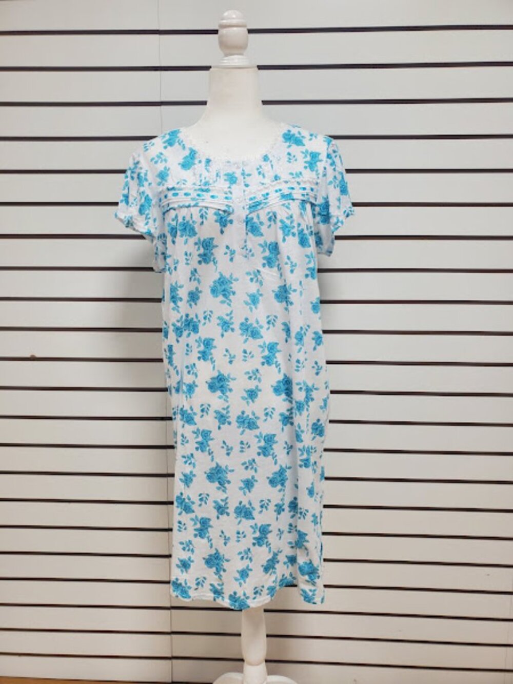 Women's Aqua Floral Cotton Nightdress with Flutter Sleeves 2XL
